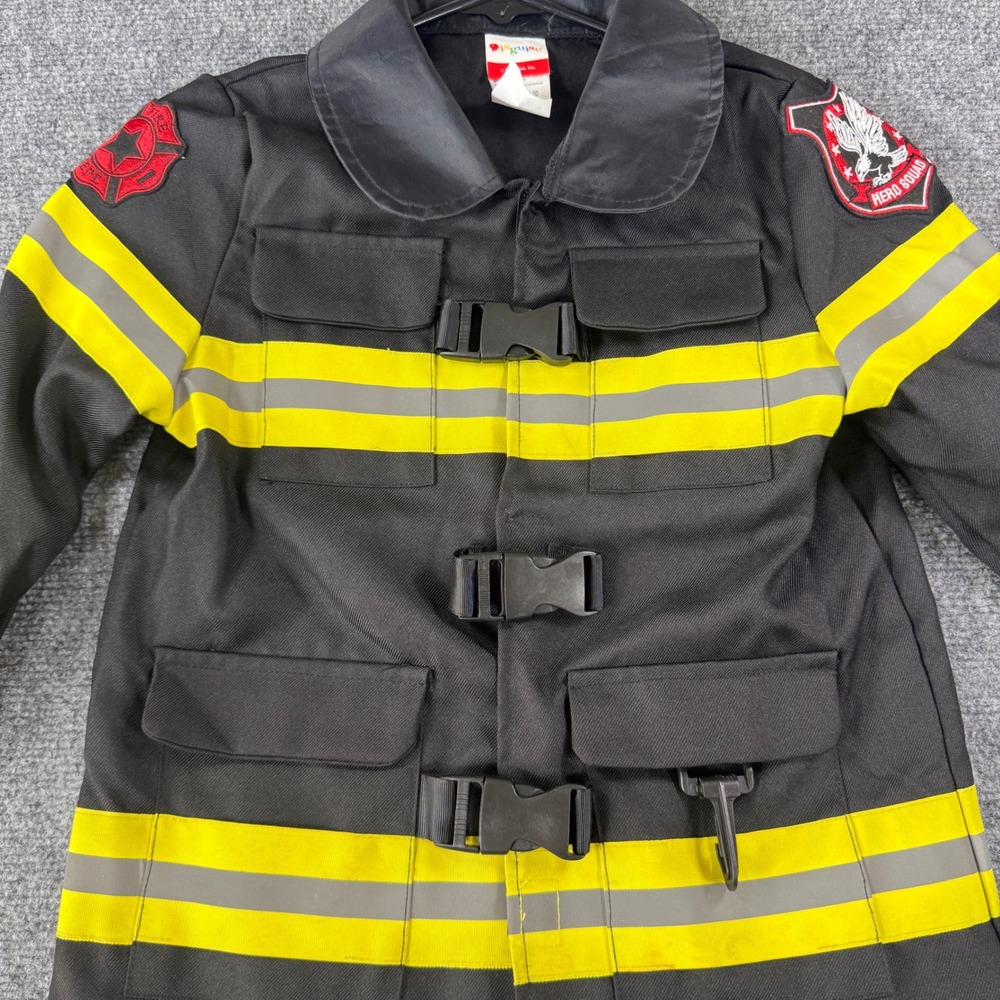 Aeromax Firefighter Costume Jacket Reflective Buckle Black Kids Size M 8-10